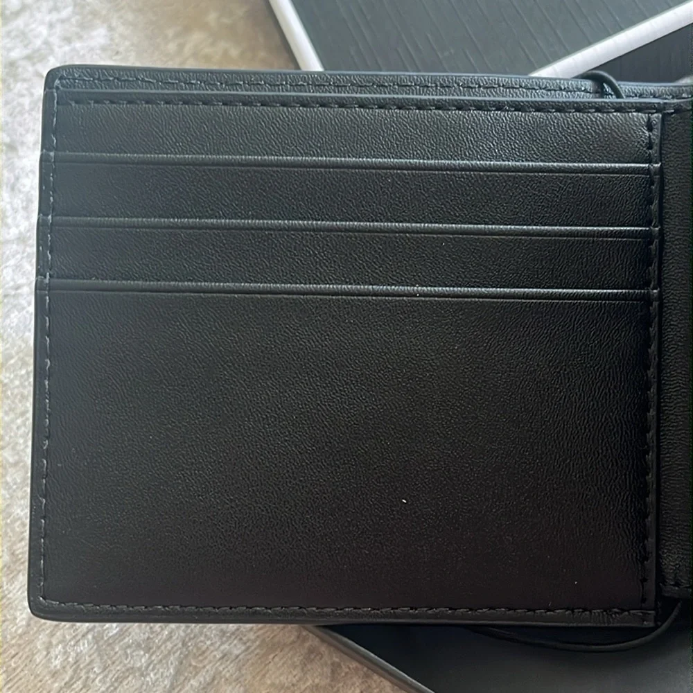 Brand New Michael Kors Genuine Leather Jet Set Mens Black Slim Bifold Wallet